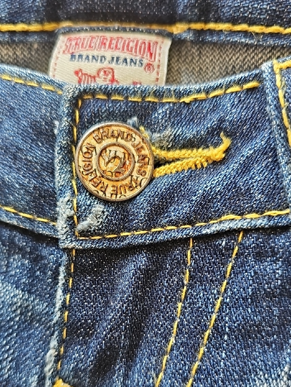 Y2K True Religion Low Rise Billy Skull Tab Roses Jeans, Sz 23 - Picture 7 of 16
